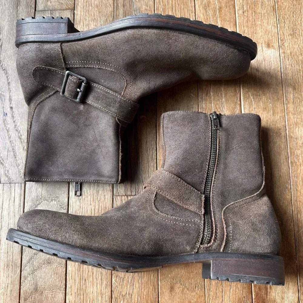 Banana Republic Suede Moto Ankle Boots Mens 8.5 Buckle Brown Rugged Biker Urban
